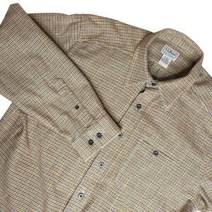 VTG L.L.Bean Mens Flannel Size M. Tan Yellow Houndstooth Plaid Outdoor Button Up